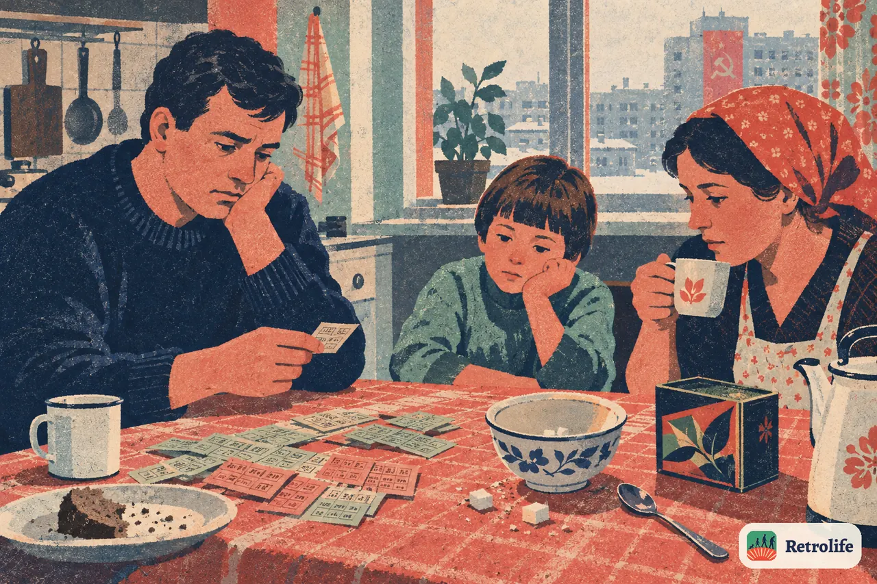 A Soviet shop in 1989 with ration coupons