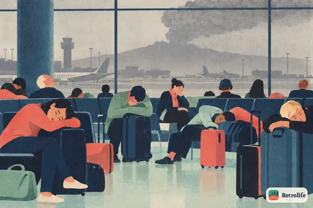 A volcanic ash cloud grounds air traffic over Europe for several days.