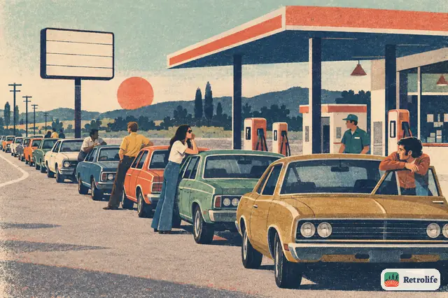 Long lines form at gas stations as fuel becomes scarce and expensive.