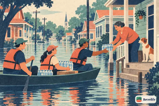 Hurricane Katrina floods New Orleans, and volunteers arrive from every corner of the country.