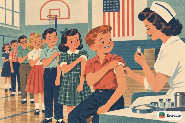 More than a million schoolchildren take part in a huge trial of the polio vaccine.