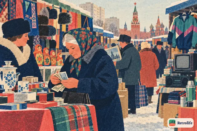 Prices are freed, shops fill with goods, and many people can hardly afford them.