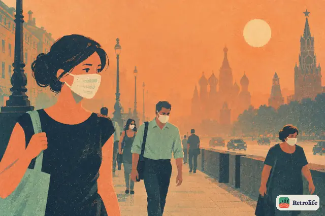 A record heat wave and smoke from forest fires cover central Russia.