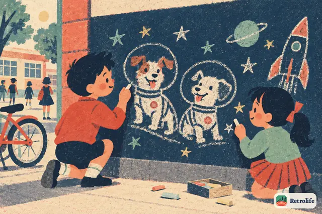 Two dogs fly in orbit and return alive, and children draw them on school walls.