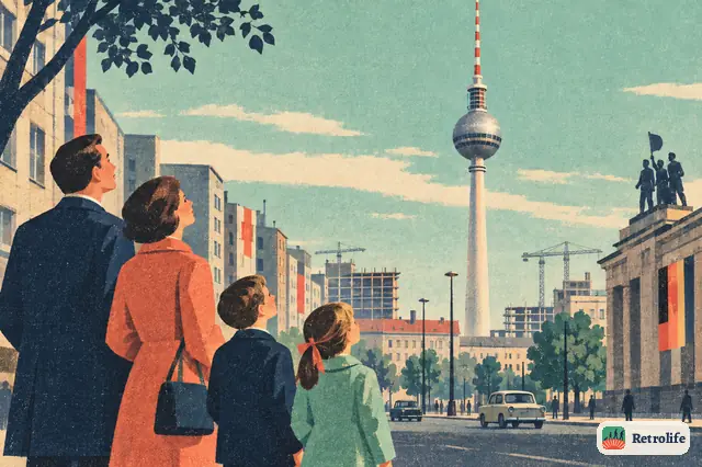 A tall television tower opens in East Berlin, and colour broadcasts begin.