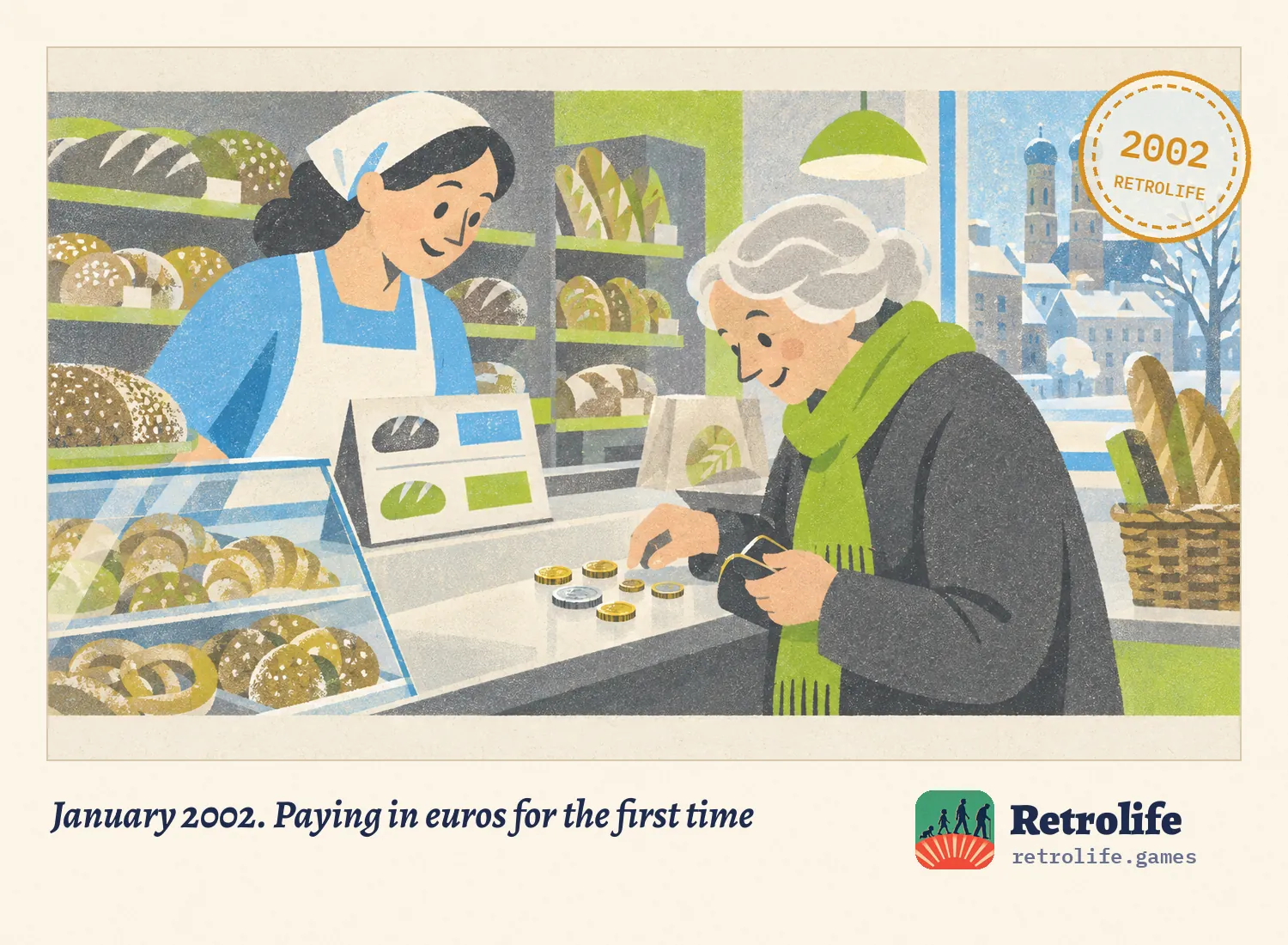January 2002. Paying in euros for the first time