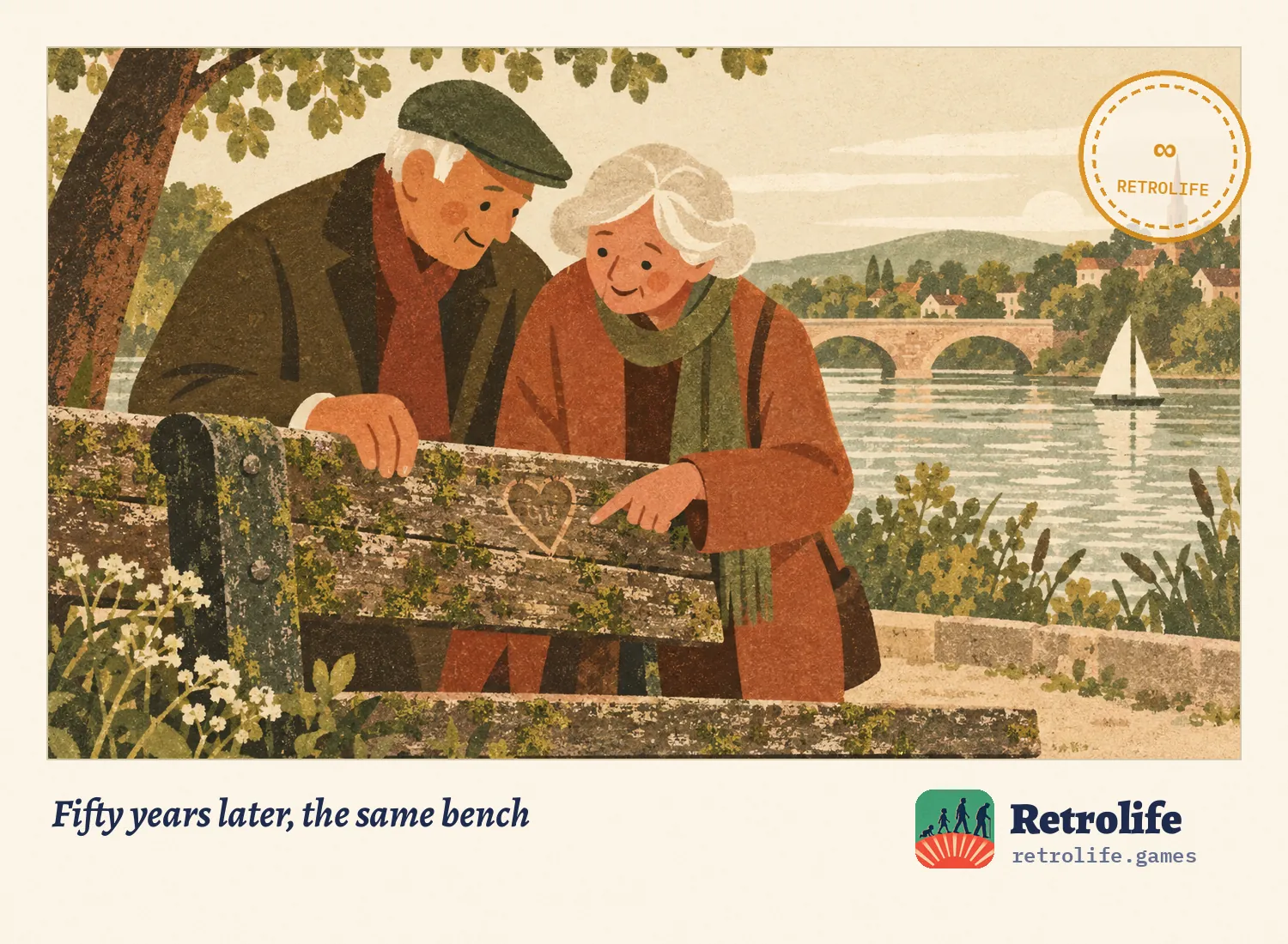 Fifty years later, the same bench